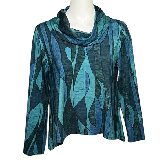 Liv By Habitat Clothes Cowl Neck Blue Artsy Asymmetric Hem Tunic Top Size M - Picture 1 of 7